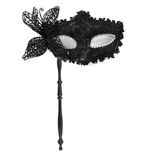 WJIAYAO Maskerade Maske Party-Maske mit Haltestab, Abend-, Abschlussball-, Maskerade-Maske, Bühnen-Requisiten, Halbgesichtsmasken for Frauen(Black) von WJIAYAO