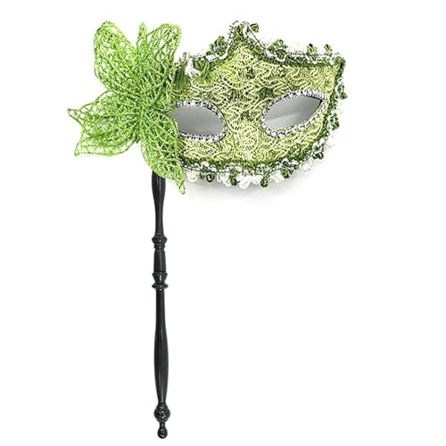 WJIAYAO Maskerade Maske Party-Maske mit Haltestab, Abend-, Abschlussball-, Maskerade-Maske, Bühnen-Requisiten, Halbgesichtsmasken for Frauen(Green) von WJIAYAO