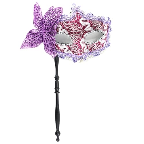 WJIAYAO Maskerade Maske Party-Maske mit Haltestab, Abend-, Abschlussball-, Maskerade-Maske, Bühnen-Requisiten, Halbgesichtsmasken for Frauen(Purple) von WJIAYAO