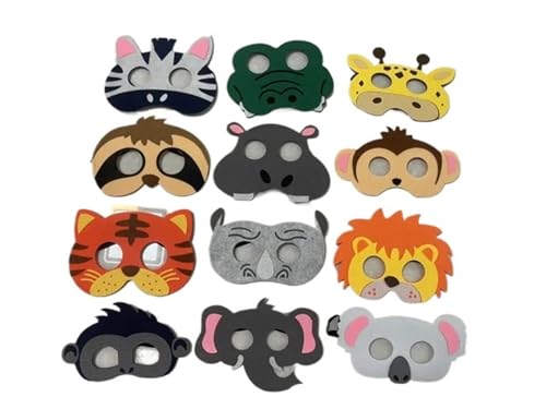 WJIAYAO Maskerade Maske Party-Masken, Dschungel-Tier-Filzmaske, Kinder-Rollenspiel-Maske, Kinder-Anzieh-Party-Maske(12pcs) von WJIAYAO