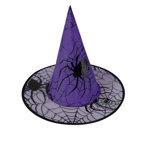 Hexenhut Halloween Dekoration Lieferungen Kinder Erwachsene Prom Party Dress Up Mesh Wizard Magics Für(Purple) von WJLYDM