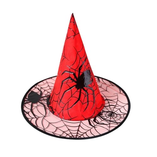 Hexenhut Halloween Dekoration Lieferungen Kinder Erwachsene Prom Party Dress Up Mesh Wizard Magics Für(Red) von WJLYDM