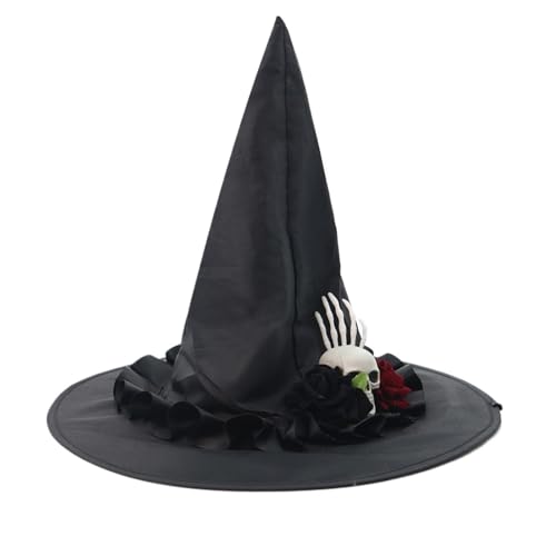 WJLYDM Zaubererhut Klassischer Totenkopf Hexe Halloween Schwarz for Themenpartys Maskerade(39x38cm) von WJLYDM