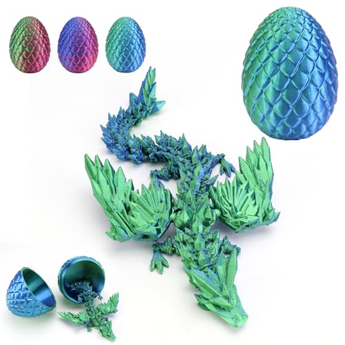 WJMY Drachenei mit Drache, mit Flügeln, 3D Gedruckter Drache Groß, 22cm Flexible Gelenke Beweglich, Schreibtischdekorationen, Spielzeug und Geschenke für Erwachsene und Kinder (Grün) von WJMY