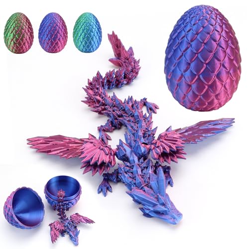 WJMY Drachenei mit Drache, mit Flügeln, 3D Gedruckter Drache Groß, 22cm Flexible Gelenke Beweglich, Schreibtischdekorationen, Spielzeug und Geschenke für Erwachsene und Kinder (Lila) von WJMY