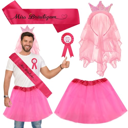 WJMY JGA Männer Kostüm Set, Junggesellenabschied Männer Kostüm, JGA Outfit, Tütü Herren Rosa+Kopf+Anstecknadel+Zeremonienstab, Lustig Deko Zubehör für JGA Party/Hochzeit von WJMY