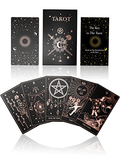 WJPC Tarotkarten-Decks aus Rotgoldfolie mit Anleitung und Geschenkbox für Anfänger und Experten, Wahrsager-Spielkarten für Tarot-Decks von WJPC