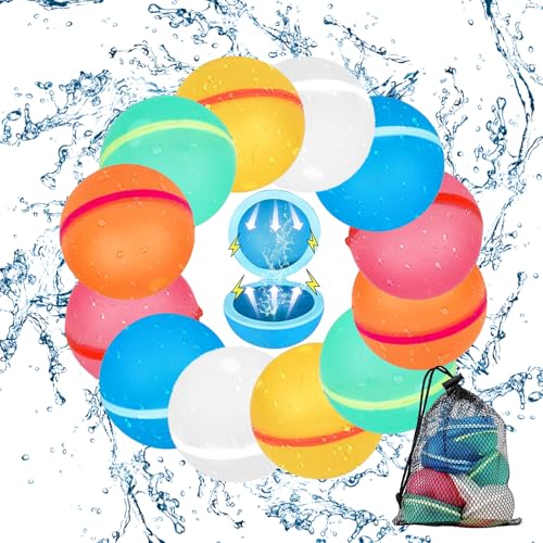 WJWINER 12 Stück Wasserbomben Wiederverwendbar, Wasserbomben Magnetisch, Eine Sekunde Schnellfüller Wasserbomben Bomben Set, Wasserspielzeug Pool Spielzeug Strandspielzeug für Sommer von WJWINER