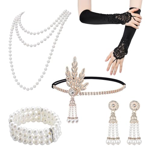 WJWINER 5 Teiliges 20er Jahre Accessoires, Gatsby Accessoires Damen, 20er Jahre Accessoires Damen, Charleston Kostüm 1920 Zubehör Set, Perfekte für 20er Jahre Kostüm Damen, Karneval, Halloween WJWINER 5 Teiliges 20er Jahre Accessoires, Gatsby Accessoires Damen, 20er Jahre Accessoires Damen, Charleston Kostüm 1920 Zubehör Set, Perfekte für 20er Jahre Kostüm Damen, Karneval, Halloween von WJWINER