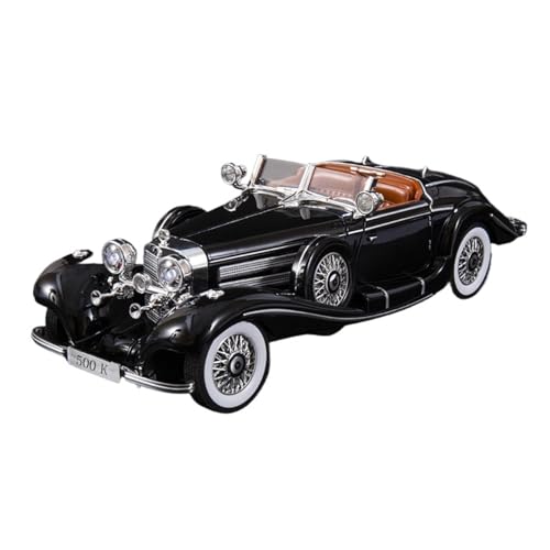 Für Benz 500K Oldtimer-Modell, Spielzeug, Stoßdämpfung, Musik, Licht, Türen Geöffnet, Retro-Fahrzeug, Geschenke, 1:18(Black) von WJXNNON