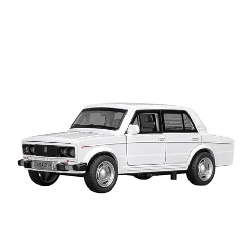 Für Lada 2106 Legierung Modellautos Spielzeug Druckguss Metallguss Pull Back Musik Licht Ornament Automodelle 1:32(White) von WJXNNON