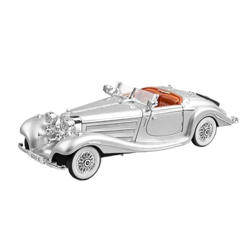 Für Mercedes-Benz 500K Oldtimer Legierung Metall Druckguss Automodell Sound & Licht Desktop-Kollektion Geschenk 1:24(Silver with Box) von WJXNNON