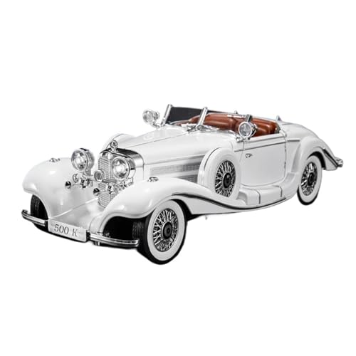 WJXNNON Für Benz 500K Oldtimer-Modell, Spielzeug, Stoßdämpfung, Musik, Licht, Türen Geöffnet, Retro-Fahrzeug, Geschenke, 1:18(White) von WJXNNON