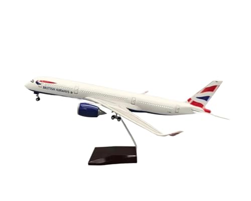 WJXNNON Für British Airways Airlines A350 Flugzeugmodell Mit Licht Und Rad, Druckguss-Kunststoffharz, Flugzeugdekor, 47 cm, 1/142(350 W LED) von WJXNNON
