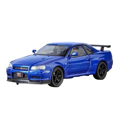 WJXNNON Für Nissan GTR R34 Supercar Legierung Metall Druckguss Auto Modell Spielzeug Racing Simulation Sound Licht Geschenk 1:32(Blue No Box) von WJXNNON