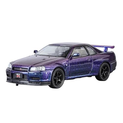 WJXNNON Für Nissan GTR R34 Supercar Legierung Metall Druckguss Auto Modell Spielzeug Racing Simulation Sound Licht Geschenk 1:32(Purple No Box) von WJXNNON