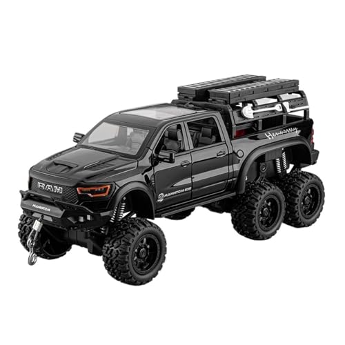WJXNNON Für Tyrannosaurus RAM 1500 REX Pickup Legierung Automodell Druckguss Metall Fahrzeuge Sound Licht Kinder Spielzeug Geschenk 1:24(Black) von WJXNNON