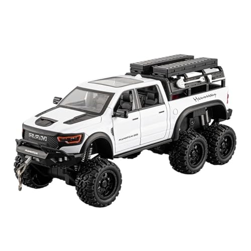 WJXNNON Für Tyrannosaurus RAM 1500 REX Pickup Legierung Automodell Druckguss Metall Fahrzeuge Sound Licht Kinder Spielzeug Geschenk 1:24(White) von WJXNNON