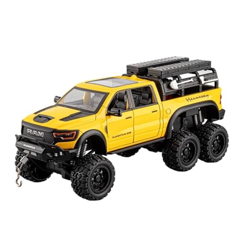 WJXNNON Für Tyrannosaurus RAM 1500 REX Pickup Legierung Automodell Druckguss Metall Fahrzeuge Sound Licht Kinder Spielzeug Geschenk 1:24(Yellow) von WJXNNON