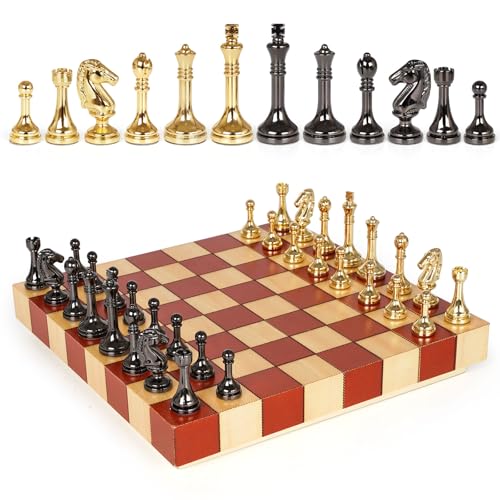 Metall-Schach-Set – Holz-Schachbrett-Set, Reise-Schachsets, handgefertigtes Schachspiel, Bonus 2 zusätzliche Königinnen, tragbares klassisches Schachspiel für Erwachsene, Familien-Brettspiel Metall-Schach-Set – Holz-Schachbrett-Set, Reise-Schachsets, handgefertigtes Schachspiel, Bonus 2 zusätzliche Königinnen, tragbares klassisches Schachspiel für Erwachsene, Familien-Brettspiel von WJZDY
