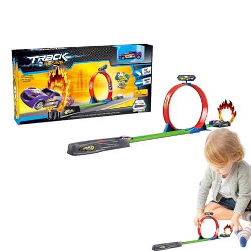 WJnflQN Autoschienenset, Rennstrecke | Safe-Track-Wagenset - Hochgeschwindigkeits-Slalom-Rennbahn-Set, Eisenbahn-Rennbahn-Spielset, Flexibles Automodell-Spielzeug für Kinder von WJnflQN