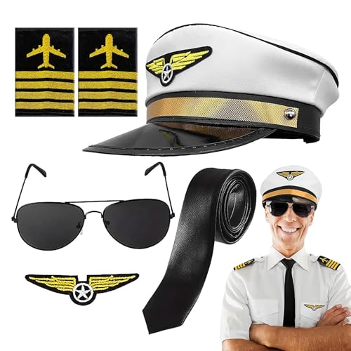 WJnflQN Cosplay -Zubehör, Kostümzubehör Set - Kinder Airline Captain Pilot Kostümzubehör,Erwachsene Kinder Rollenspiele Wege Hut Binde Elektrose und Abzeichen auf die Augen für Sohn, Neffe WJnflQN Cosplay -Zubehör, Kostümzubehör Set - Kinder Airline Captain Pilot Kostümzubehör,Erwachsene Kinder Rollenspiele Wege Hut Binde Elektrose und Abzeichen auf die Augen für Sohn, Neffe von WJnflQN
