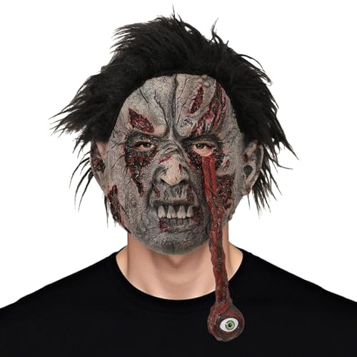 WJnflQN Gruselige Zombie-Kopfmaske | Halloween Grusel Maske Zombie Kopfmaske für Erwachsene,Realistische Kostümzubehör für Erwachsene Rollenspiele Gruselhaus Film Escape Room Streiche Aufführung von WJnflQN