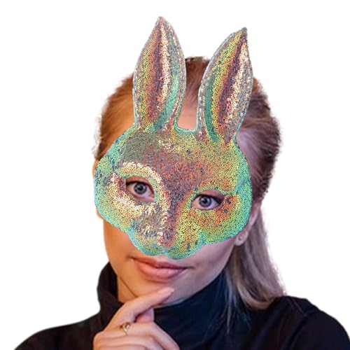 WJnflQN Halbgesichtshasen-Gesichtsbedeckungen, Pailletten- -Ohrbedeckungen, Cosplay-Requisiten für Damen, Kostümzubehör für Halloween, Ostern, Maskerade WJnflQN Halbgesichtshasen-Gesichtsbedeckungen, Pailletten- -Ohrbedeckungen, Cosplay-Requisiten für Damen, Kostümzubehör für Halloween, Ostern, Maskerade von WJnflQN