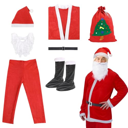 WJnflQN Weihnachtsmann-Kostüm für Herren, Weihnachtsmann-Anzug, Weihnachtsmann-Kostüm,7-teiliges Set Herrenkostüme - Langlebiges Weihnachtskostüm für Familie, Freunde, Kollegen, Weihnachten, WJnflQN Weihnachtsmann-Kostüm für Herren, Weihnachtsmann-Anzug, Weihnachtsmann-Kostüm,7-teiliges Set Herrenkostüme - Langlebiges Weihnachtskostüm für Familie, Freunde, Kollegen, Weihnachten, von WJnflQN