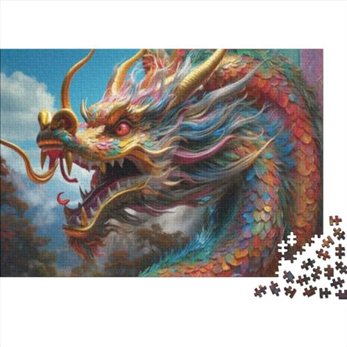 1000 Teile Chinesisches Drachen-Puzzle für Erwachsene und Kinder, kreatives rechteckiges Puzzle, Holzpuzzle, lustiges Lernspielzeug, 1000 Teile (75 x 50 cm) von WKMoney