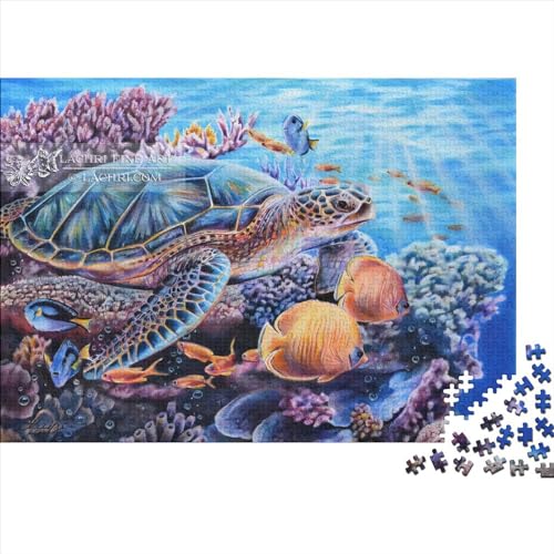 1000 Teile Meeresschildkröten-Puzzle für Erwachsene und Kinder, kreatives rechteckiges Puzzle, Holzpuzzle, lustiges Lernspielzeug, 1000 Teile (75 x 50 cm) von WKMoney
