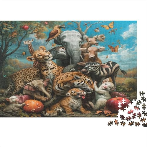 1000-teiliges Holzpuzzle „Haufen von Tieren“, Heimwanddekoration, Lernspielzeug, Geschenk für Familienspiel, 1000 Stück (75 x 50 cm) von WKMoney