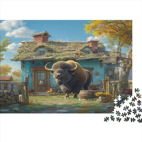 1000-teiliges Puzzle für Erwachsene, Tier-Stier-Puzzle, 1000-teiliges Holzbrett-Puzzle, Entspannungs-Puzzlespiele, Denksport-Puzzle, 1000 Teile (75 x 50 cm) von WKMoney