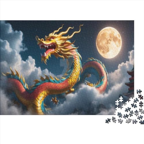 1000-teiliges Puzzle mit chinesischem Drachen für Erwachsene, kreatives rechteckiges Puzzle, Holzpuzzle, Puzzle-Geschenk für Freunde und Familie, 1000 Teile (75 x 50 cm) von WKMoney