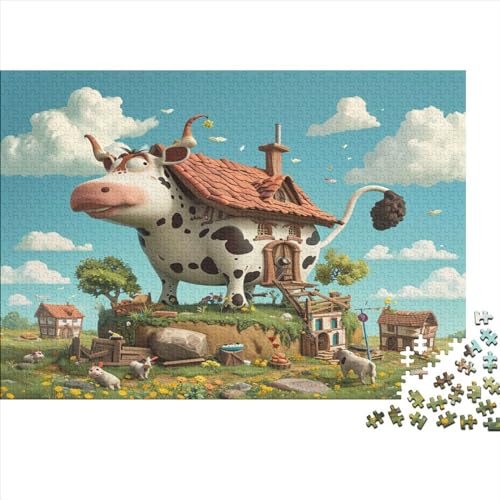 1000-teiliges rechteckiges Puzzle für Erwachsene Cow_Builds Kreative Puzzle-Herausforderung, Spielzeugpuzzle für Erwachsene und Kinder, 1000 Teile (75 x 50 cm) von WKMoney