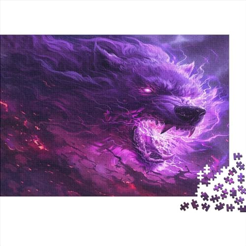 Purple_Angry_Wolf Puzzle für Erwachsene, 1000 Teile, klassisches Puzzle, Holzpuzzle, Wandkunst, einzigartiges Spielzeug, Geschenk, 1000 Stück (75 x 50 cm) von WKMoney