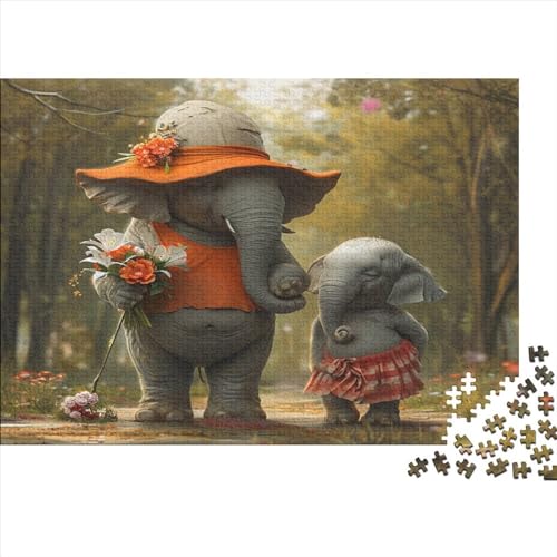 Puzzle Elefantenfamilie, Puzzle für Erwachsene, 500 Teile, Holzpuzzle, Wandkunst-Puzzlespiele, 500 Teile (52 x 38 cm) von WKMoney