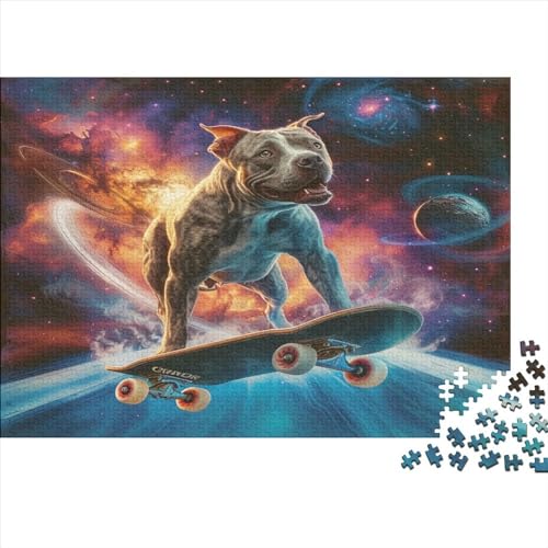 Puzzle Hund Skateboard Puzzles für Erwachsene 300 Teile Holzpuzzle Wandkunst Puzzlespiele 300 Teile (40x28cm) von WKMoney