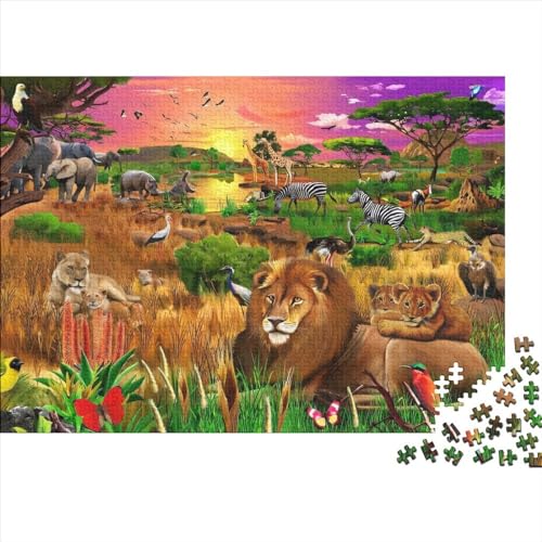 Puzzle mit afrikanischen Tieren für Erwachsene, 1000-teiliges Puzzle für Erwachsene, lustiges Dekomprimierungsspiel aus Holz, 1000 Teile (75 x 50 cm) von WKMoney