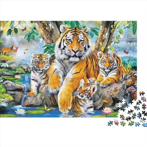 Puzzles 300 Teile für Erwachsene, Tier-Tiger-Puzzle für Erwachsene, Holzbrett-Puzzles, Familiendekoration, 300 Teile (40 x 28 cm) von WKMoney