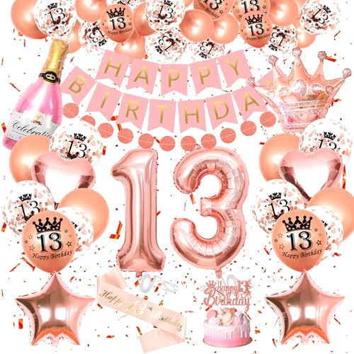 13 Geburtstag Dekorationen MäDchen, Luftballon 13. Geburtstag RoséGold, 13 Geburtstag Deko, 13 Geburtstag Mit Banner Zahl 13 Ballons Geburtstag Tortendeko Deko 13 Geburtstag MäDchen von WKxinxuan
