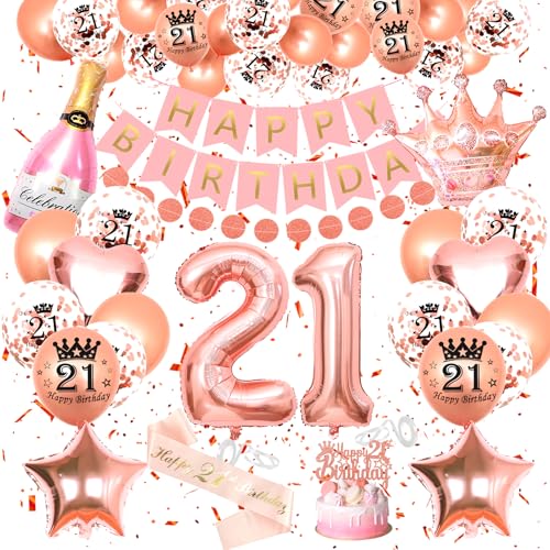 21 Geburtstag Dekorationen MäDchen, Luftballon 21. Geburtstag RoséGold, 21 Geburtstag Deko, 21 Geburtstag Mit Banner Zahl 21 Ballons Geburtstag Tortendeko Deko 21 Geburtstag MäDchen von WKxinxuan