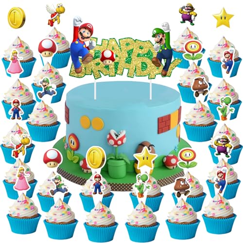 Mario Birthday Decoration 25 Pcs Cake Decorations, Birthday Decoration, Cupcake Decoration, Mario Cake Decoration, Children's Birthday, Party Cake Decoration Happy von WKxinxuan