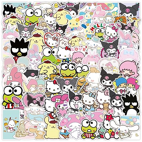 Sanrio Sticker, Hello Kitty Kuromi Stickers, 100 Stück Kawaii Cute Anime Cat My Melody Sticker Set Wasserdichte Vinyl für Kinder Mädchen Computer Telefon Skateboard Schultasche Koffer Helm von WKxinxuan