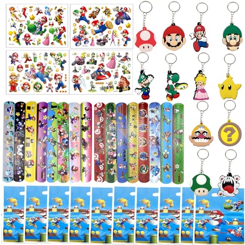 Party Mitgebsel Kindergeburtstag Mario Gastgeschenke Mitgebsel Set, 42 Stück Mario Party Mitgebsel Mit, Sticker, Schlüsselanhänger, Geschenktüten, Kindergeburtstag, Mario Kleine Geschenke für Kinder von WKxinxuan