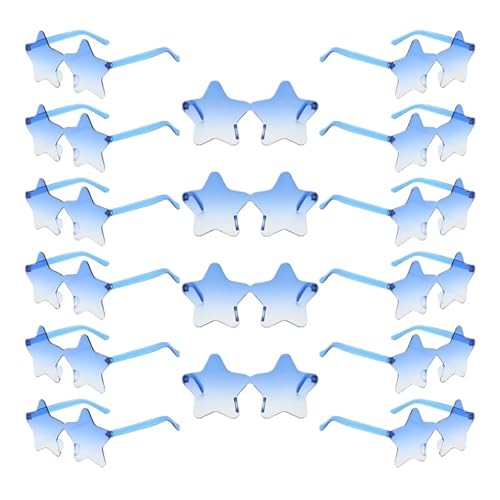 Partybrille 16 Stück randlose sternförmige Sonnenbrillen, modisch, süß, Farbverlauf, Strandurlaub, Sonnenbrillen for Damen, trendiges Design, Rave-Sonnenbrille FüR Junggesellinnenabschiede(Blue) von WLIHDB