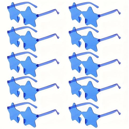 WLIHDB Partybrille 20 Stück Star-Party-Brillen, randlos, getönt, for Partys, bunt, transparent, Sonnenbrille, Pentagramm-Brille for Damen und Herren FüR Junggesellinnenabschiede(Blue) von WLIHDB