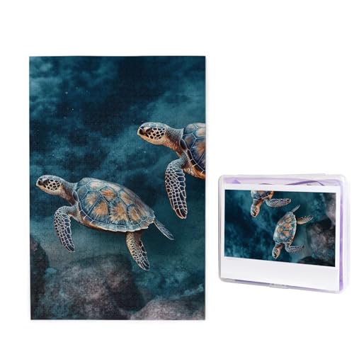 1000-teiliges Puzzle für Erwachsene, herausfordernde Holzpuzzles, individuelle Schildkröte, schwimmend im Meer, Bilderpuzzle für Spielabende, Familien-Holzpuzzles, fertige Größe 74,9 x 50 cm von WLKSNBVD