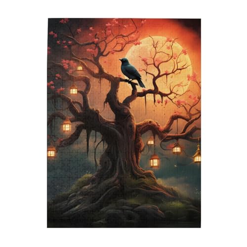 500-teiliges Puzzle für Erwachsene, herausforderndes Holzpuzzle, benutzerdefiniert, geheimnisvolle Baumvögel, Bilderpuzzle für Spielabende, Familie, Holzpuzzle, fertige Größe 51,8 x 38,1 cm von WLKSNBVD