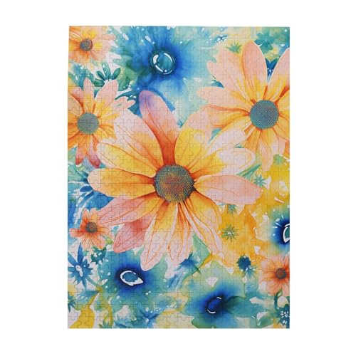 500-teiliges Puzzle für Erwachsene, herausforderndes Holzpuzzle, individuelles Aquarell-Blumenmuster auf Batik-Bilderpuzzle für Spielabende, Familien-Holzpuzzle, fertige Größe 51,8 x 38,1 cm von WLKSNBVD